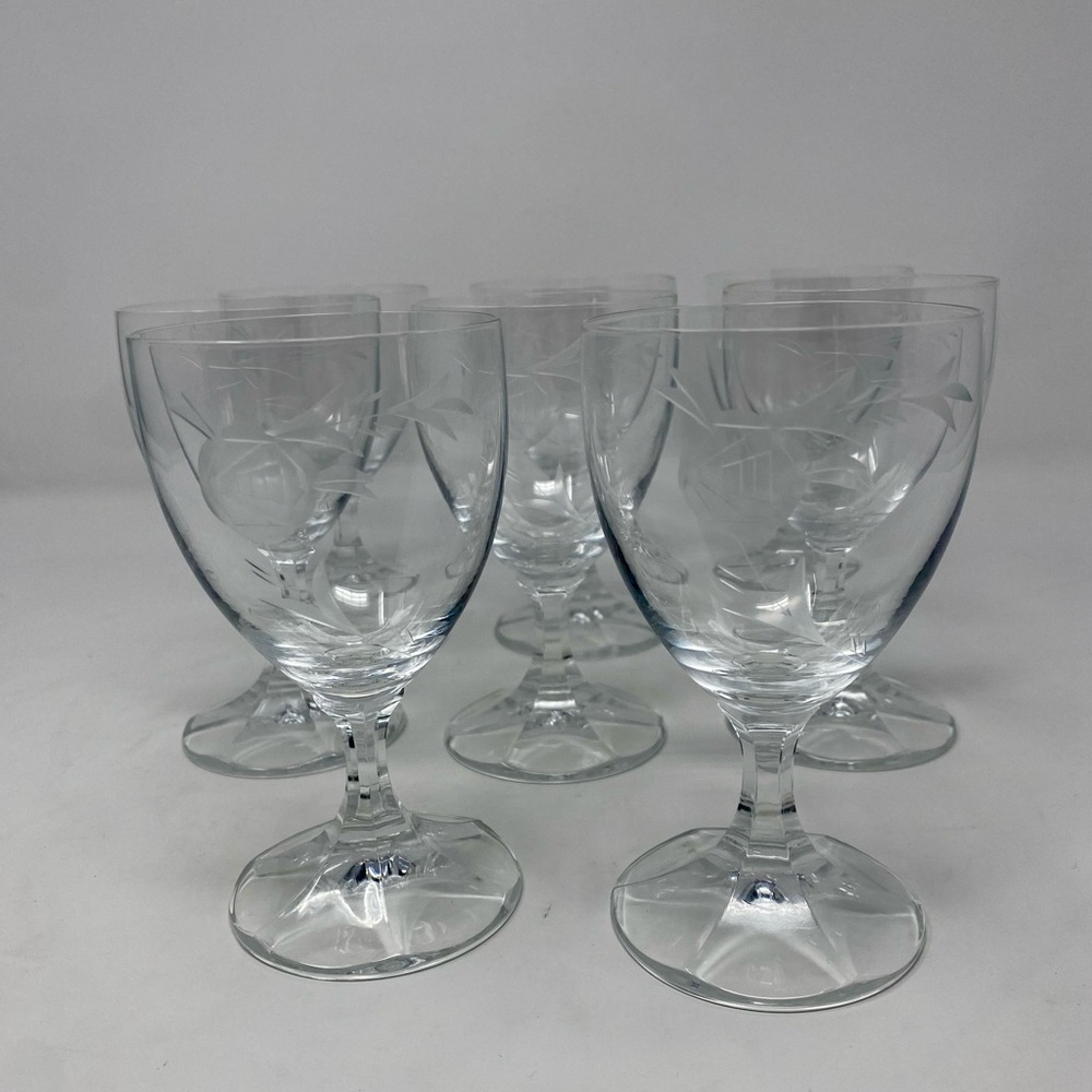 Elegant Vintage Floral Clear Glass Goblet Set